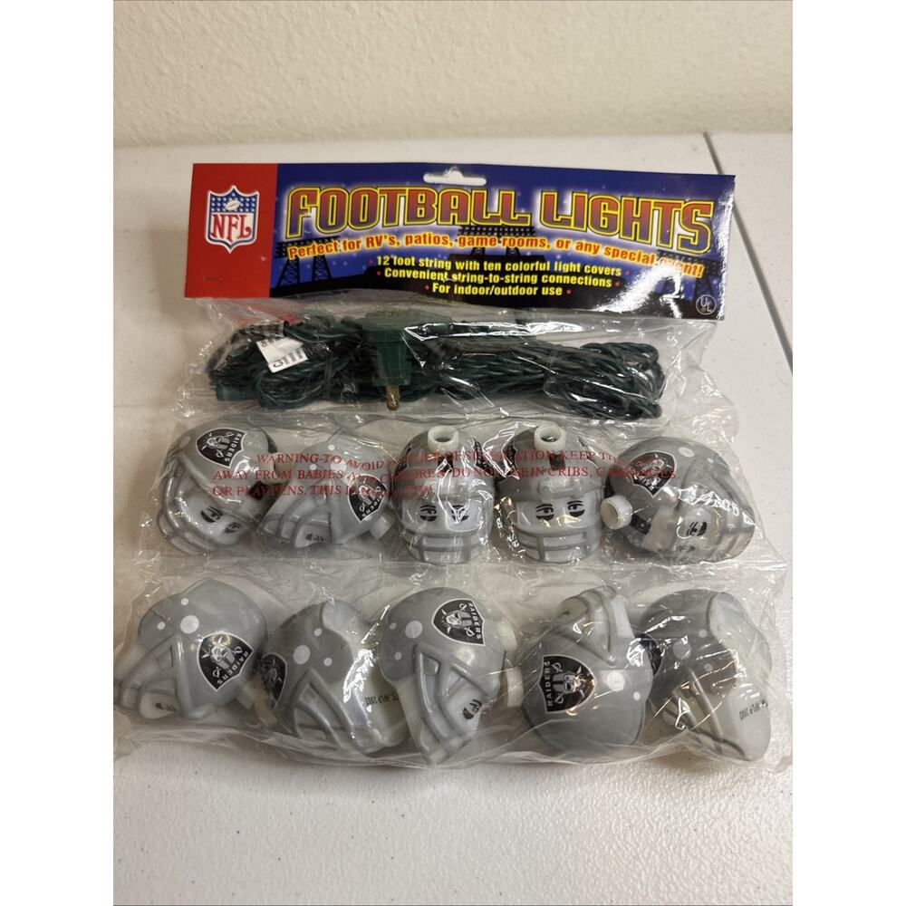 Vintage Los Vegas Raiders Lights NFL Football 10 Helmet Light Covers 12ft Sealed